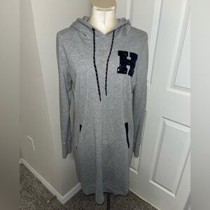Tommy Hilfiger Gray Hoodie sweater dress with pockets & Red and Blue Details
